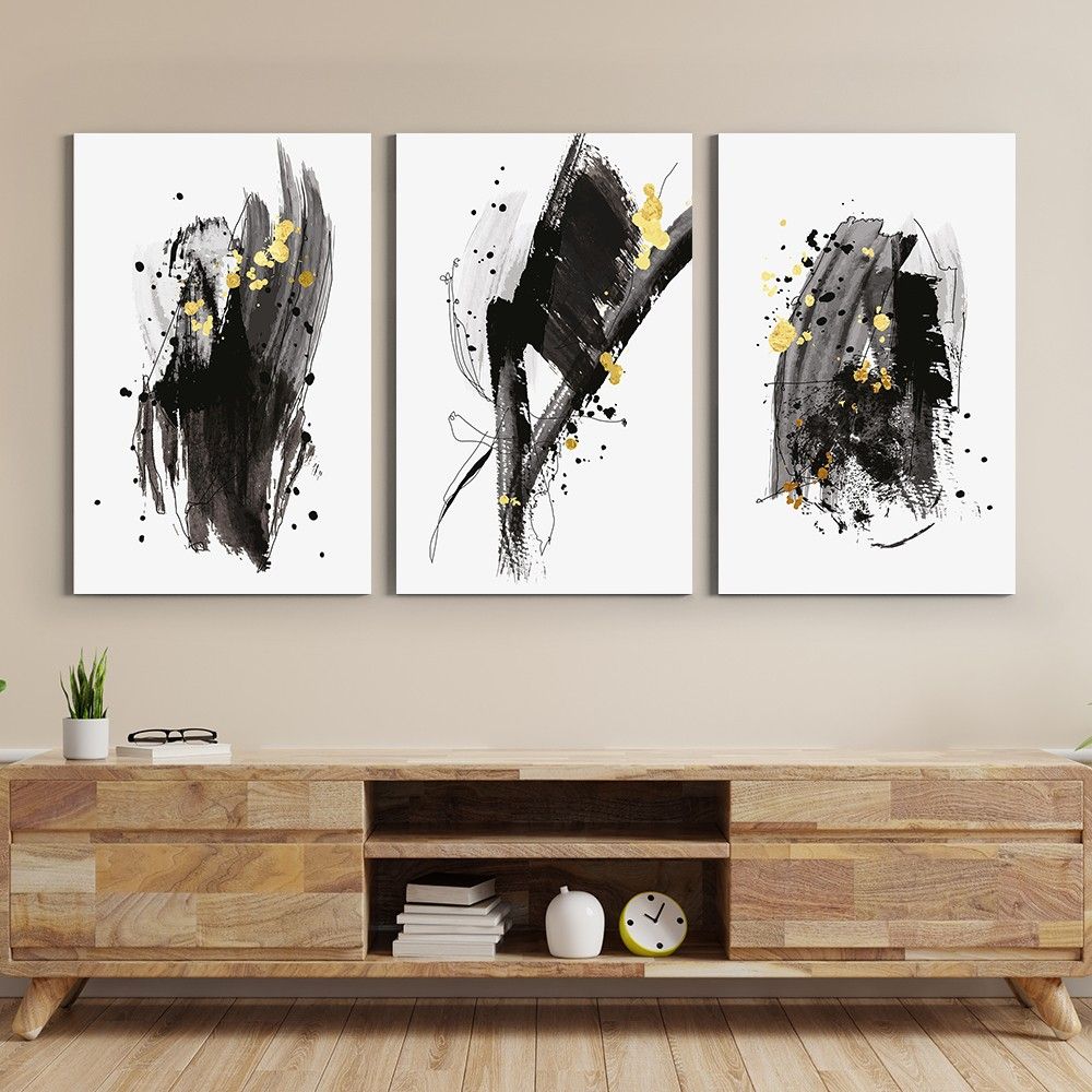 Brush Pattern Canvas Painting, Black And White, Abstract Canvas Painting,  Modern Canvas Art, Home Wall Decoration, 3 Piece Set Regarding Recent Abstract Pattern Wall Art (View 18 of 20)