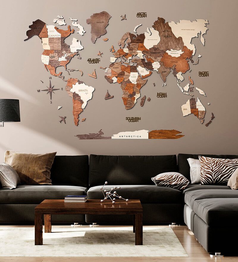 Buy 3d World Map Wooden Wall Art  M Sizewoodsify Online – Wooden Wall  Art – Wall Art – Home Decor – Pepperfry Product Throughout Newest Orange Wood Wall Art (View 8 of 20)