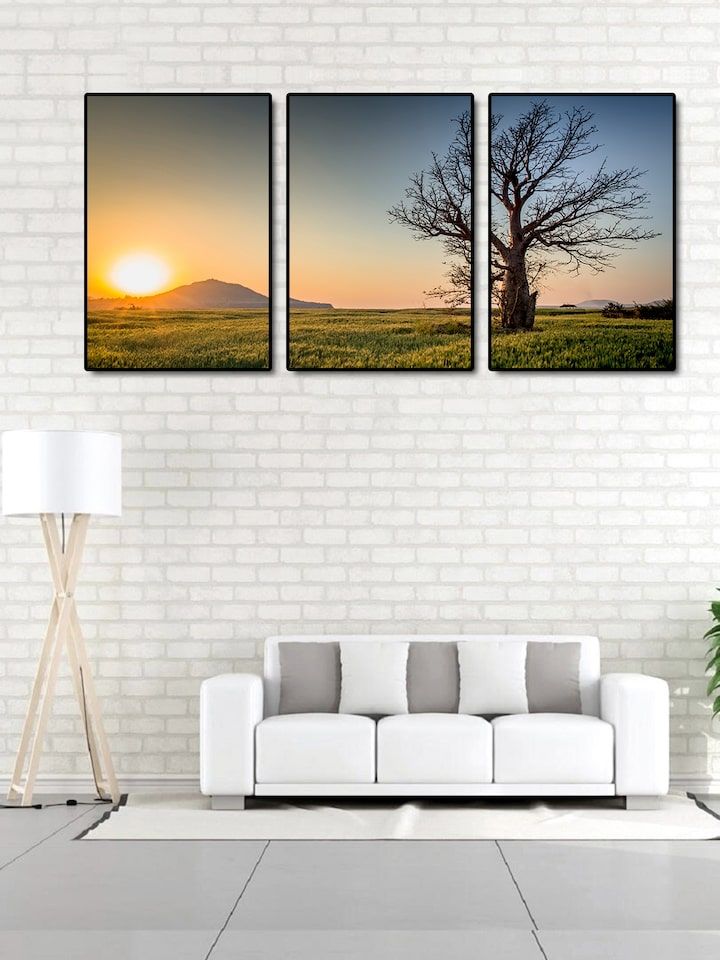 Buy 999store Set Of 3 Multicoloured Sunrise Wall Art – Wall Art For Unisex  7506477 | Myntra In Most Up To Date Sunrise Wall Art (View 5 of 20)