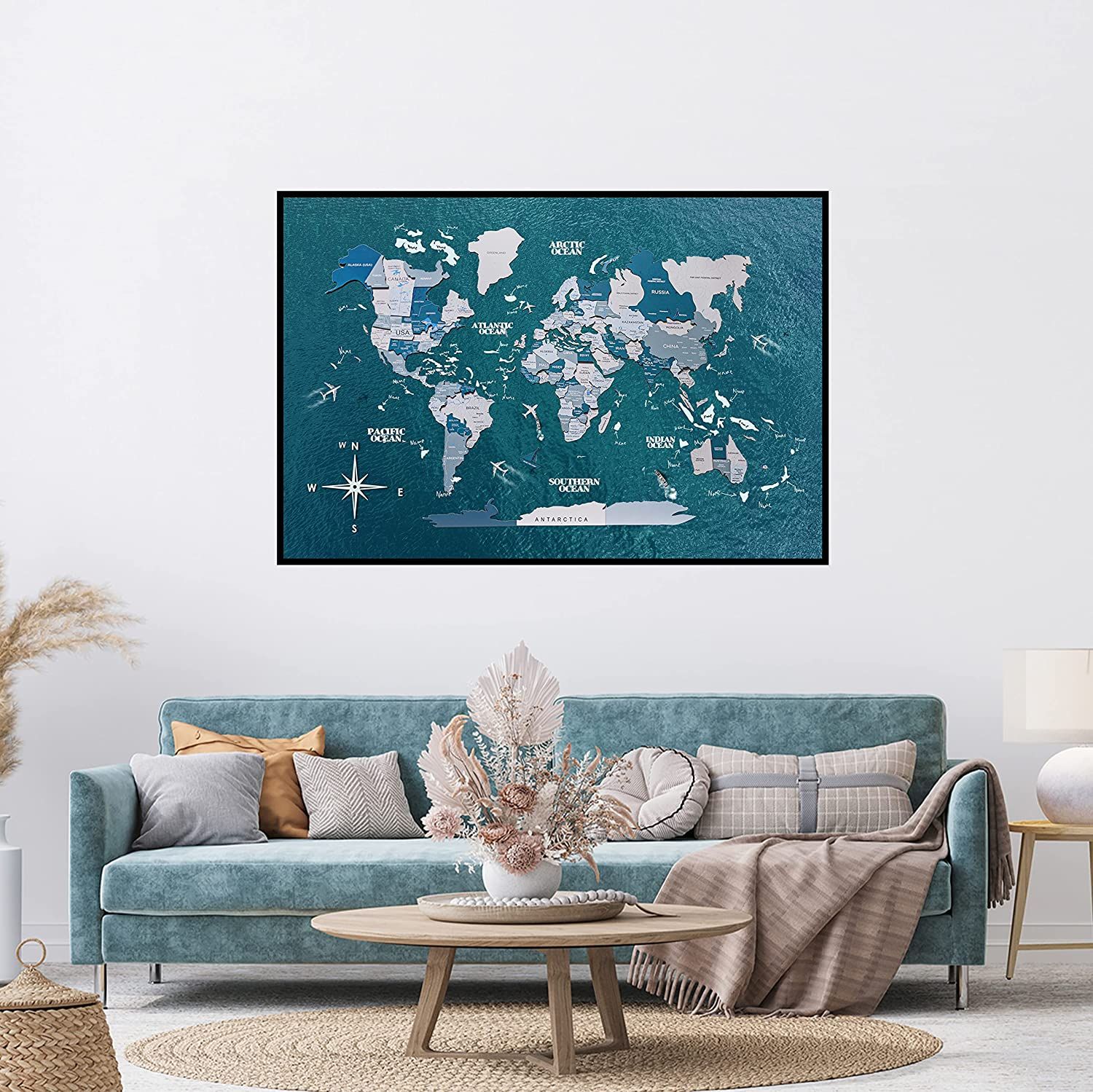 Buy Enjoy The Wood Framed World Map Wall Art Wood Travel Decor 3d World Map  On Board Wall Rustic Decoration Housewarming Gift Medium, Board, Aqua  Online At Lowest Price In Lebanon (View 16 of 20)