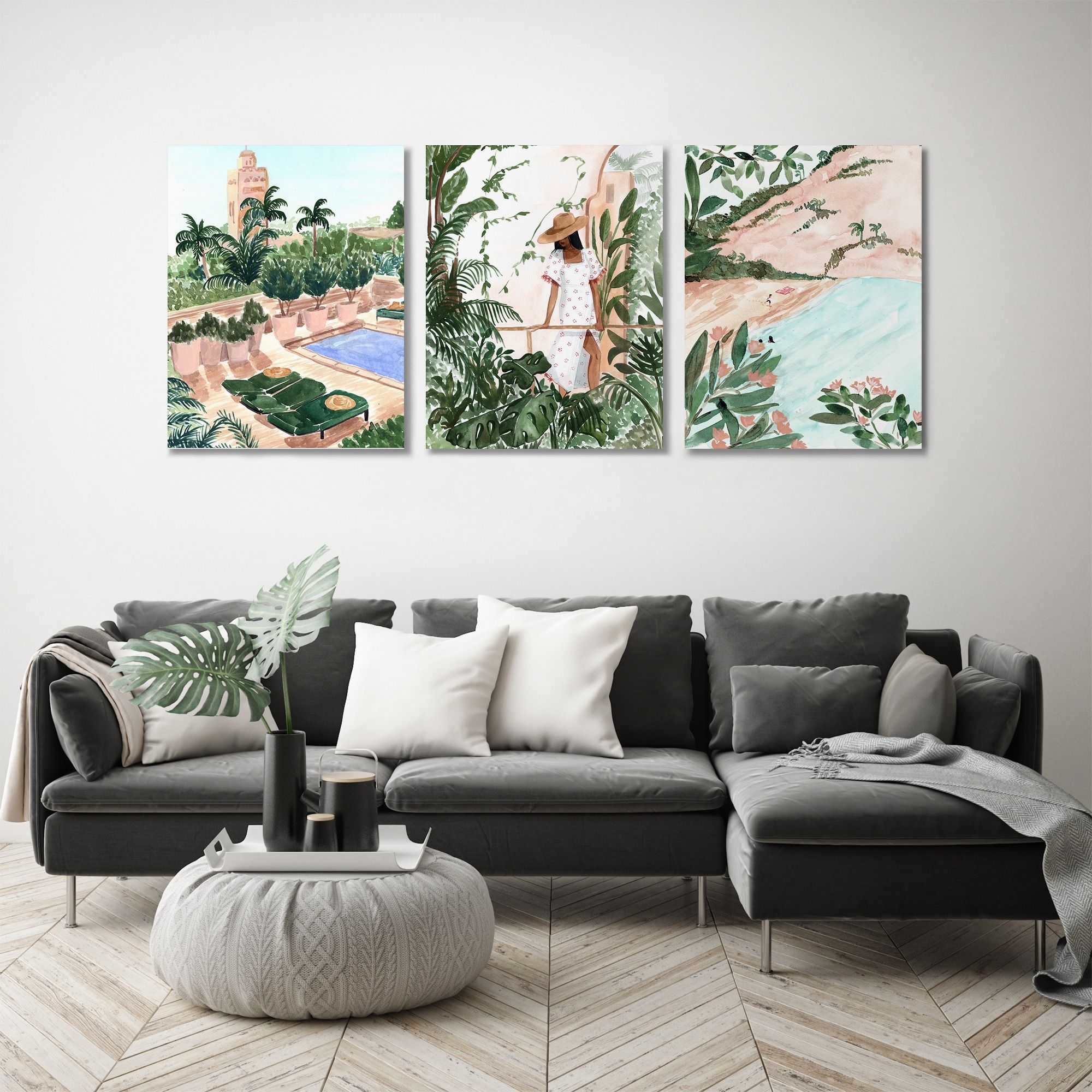 Canvas Triptych 3 Piece Art Set Boho Tropical Paradisesabina Fenn –  Overstock – 33309244 Intended For Most Current Tropical Paradise Wall Art (View 15 of 20)