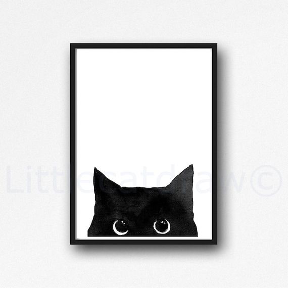 Cat Print Peeking Black Cat Painting Print Cat Art Wall Art – Etsy New  Zealand Within Most Recently Released Cats Wall Art (View 16 of 20)