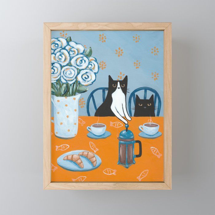 Cats And A French Press Framed Mini Art Printkilkennycat | Society6 Inside 2017 Cats Wall Art (View 11 of 20)