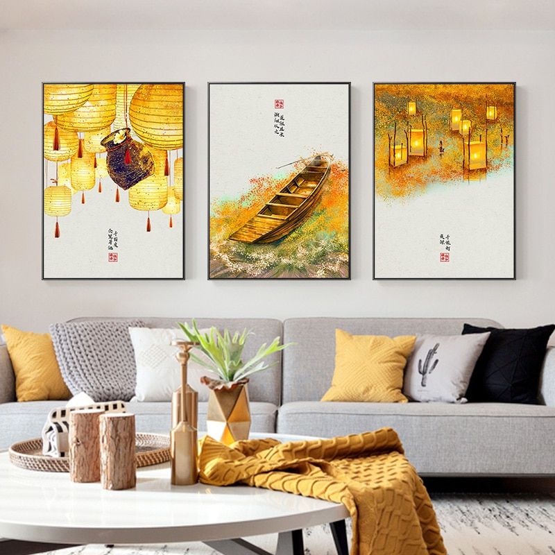 Chinese Landscape Poster Print Boat Lantern Leaves Canvas Painting Wall Art  Retro Picture For Living Room Modern Home Decor – Painting & Calligraphy –  Aliexpress With Current Poster Print Wall Art (View 6 of 20)
