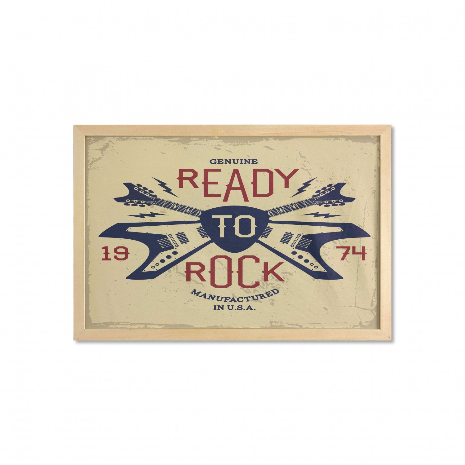Classic Rock Wall Art With Frame, Ready To Rock Saying With Flying V Guitar  And Pick Vintage Print, Printed Fabric Poster For Bathroom Living Room, 35"  X 23", Beige Ruby Night Blue, Pertaining To Current Classic Rock Wall Art (View 12 of 20)
