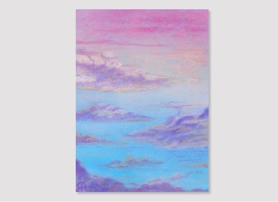 Clouds Painting Original Art Pastel Skyscape Pink Sky Wall Art – Etsy France For Most Up To Date Pink Sky Wall Art (View 1 of 20)