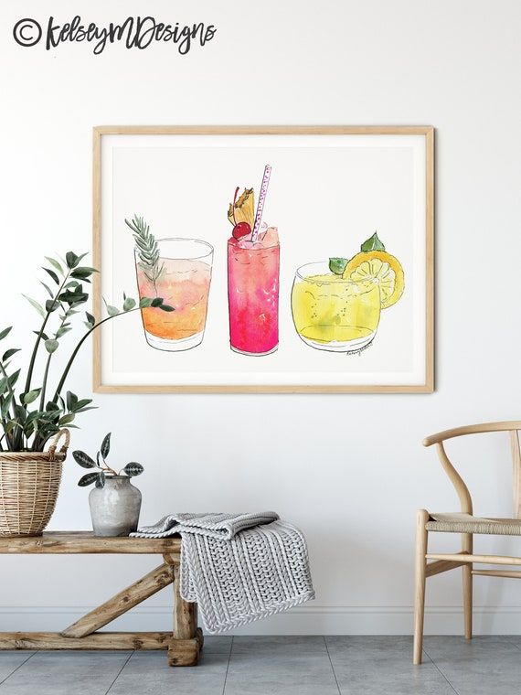Cocktail Wall Art Summer Drink Decor Bar Cart Decor – Etsy France Intended For Most Current Cocktails Wall Art (View 1 of 20)