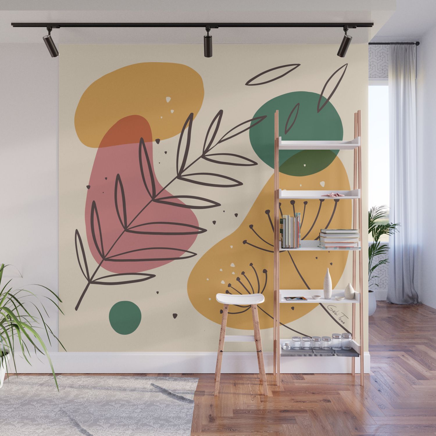 Colorful Abstract Shapes And Plants Design Wall Muralgabi Toma |  Society6 Pertaining To Most Popular Abstract Plant Wall Art (View 5 of 20)