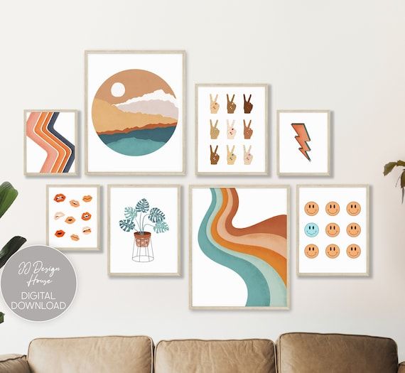 Colorful Wall Art Gallery Wall Set Retro Prints Wall Art – Etsy For Most Recently Released Retro Wall Art (View 1 of 20)