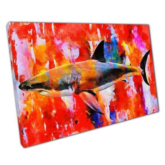 Colourful Abstract Shark Oil Painting Wall Art Print On Canvas – Etsy Italia Pertaining To Most Recent Oil Painting Wall Art (View 6 of 20)