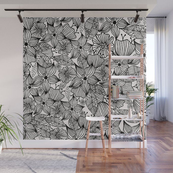Creative Hand Drawn Black White Geometrical Floral Wall Muralpink Water  | Society6 Regarding Most Recently Released Hand Drawn Wall Art (View 10 of 20)