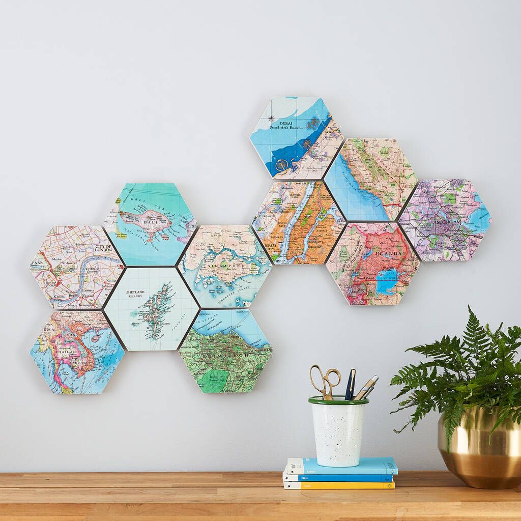 Custom Map Location Hexagon Collectible Wall Block Artbombus |  Notonthehighstreet Intended For Current Teal Hexagons Wall Art (View 8 of 20)