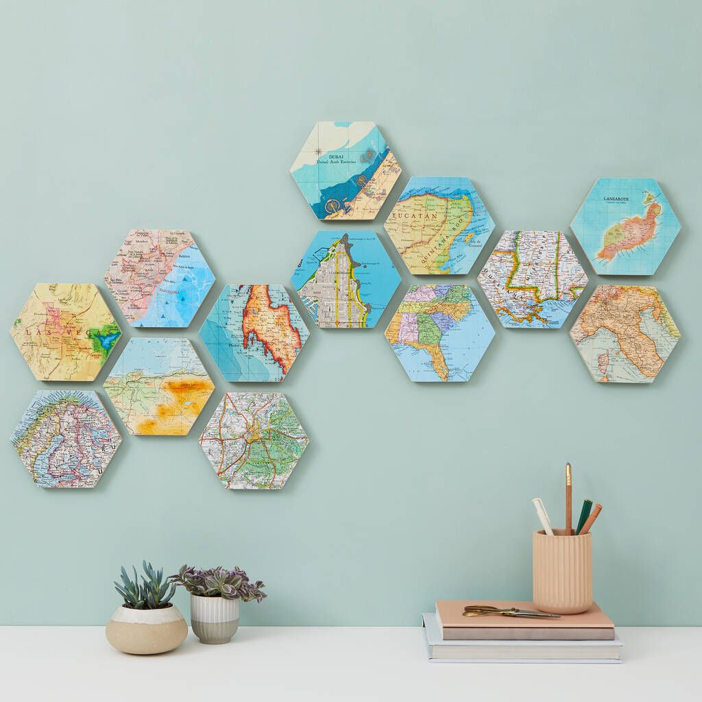 Custom Map Location Hexagon Collectible Wall Block Artbombus |  Notonthehighstreet Pertaining To Current Teal Hexagons Wall Art (View 11 of 20)