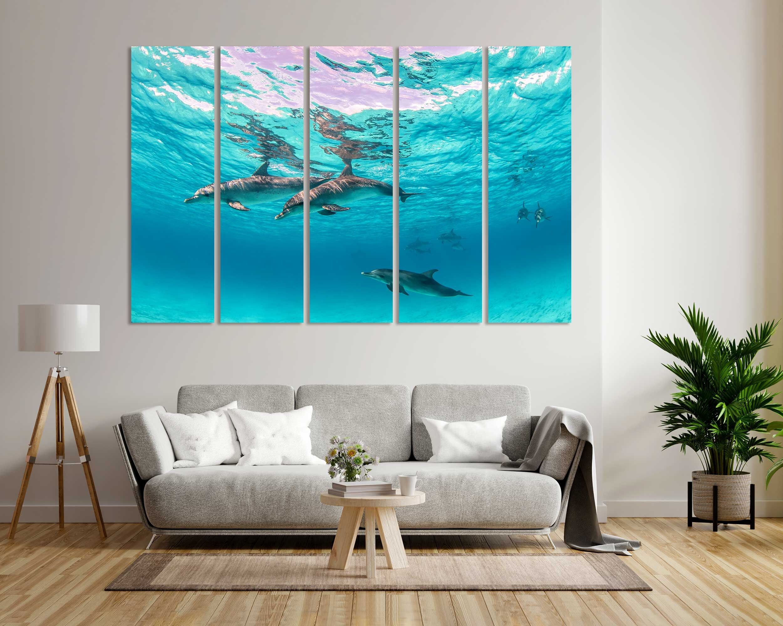 Cute Dolphins Underwater Original Art For Interior Decor Sea – Etsy Inside Most Recent Underwater Wood Wall Art (Gallery 14 of 20)