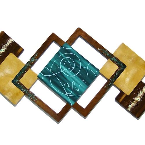 Dark Teal & Brown Wall Sculpture Wooden Geometric Abstract – Etsy In Newest Dark Teal Wood Wall Art (View 18 of 20)