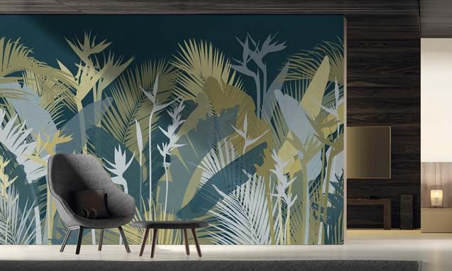 Dark Tropical Leaves Wall Mural Wallpaper | Extradecor Regarding 2018 Abstract Tropical Foliage Wall Art (Gallery 20 of 20)