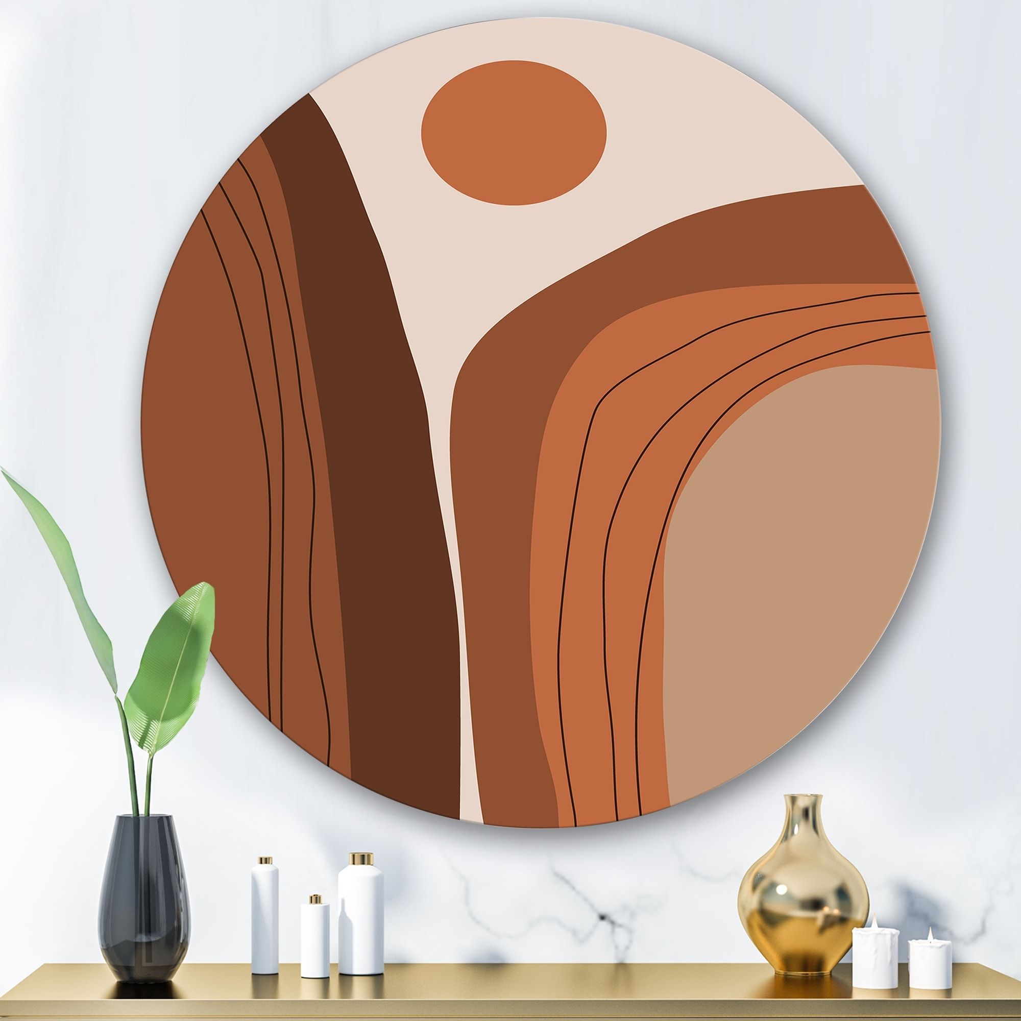 Designart 'abstract Terracotta Sunset Mountain Landscape' Modern  Metal Circle Wall Art – Overstock – 33357932 For Best And Newest Abstract Terracotta Landscape Wall Art (View 20 of 20)