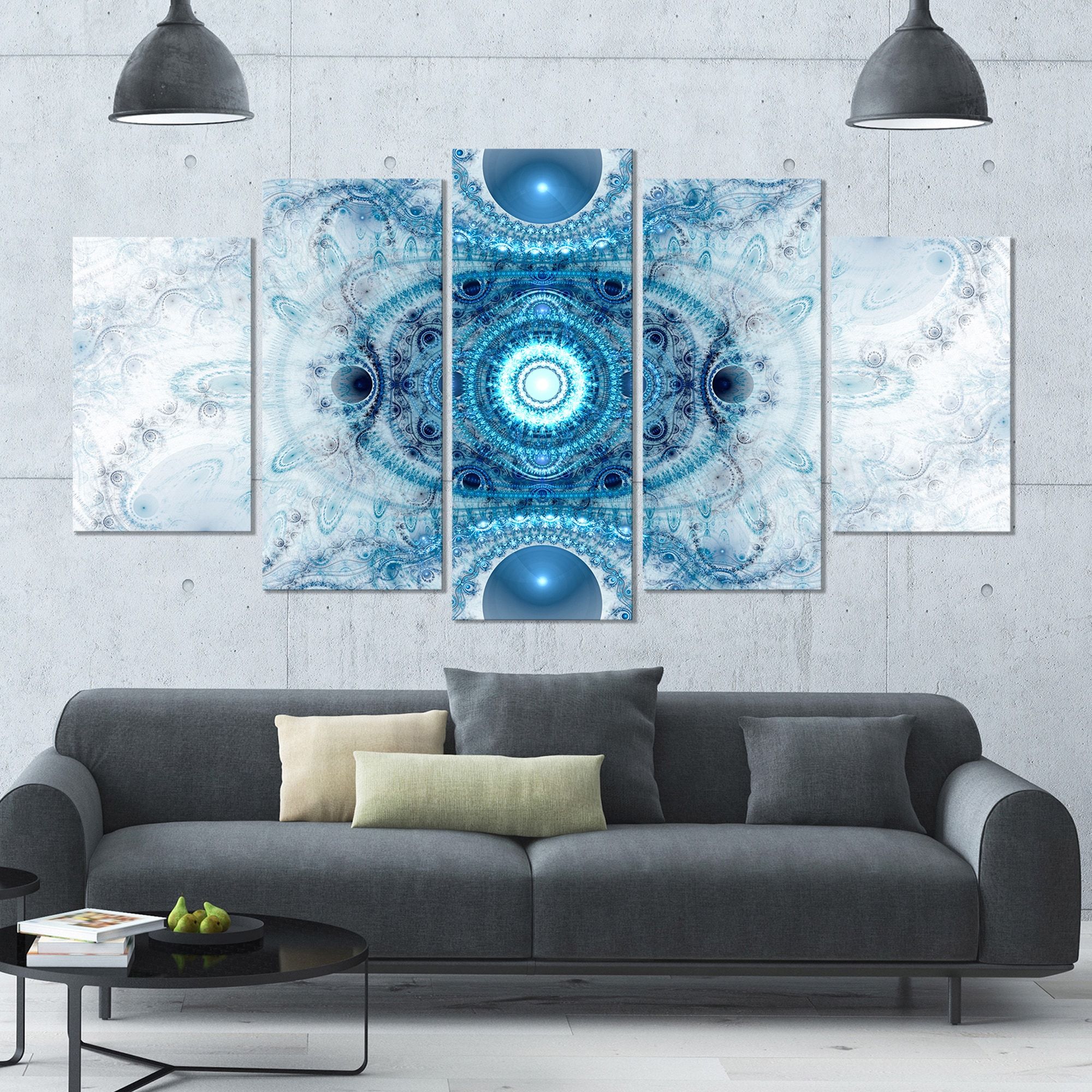 Designart 'light Blue Fractal Pattern' Abstract Wall Art Canvas –  60x32 – 5 Panels Diamond Shape – Overstock – 15377816 In Recent Soft Blue Wall Art (View 17 of 20)