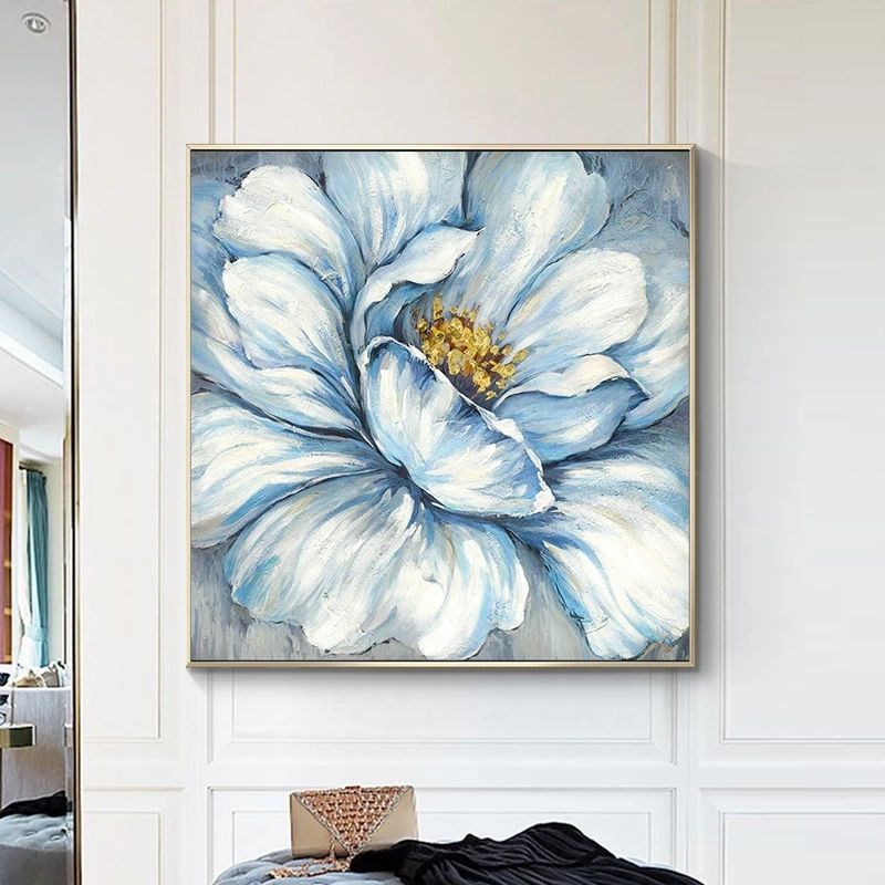 Dropship Handmade Gold Foil Abstract Oil Painting Wall Art Modern  Minimalist Blue Color Flowers Canvas Home Decorative For Living Room No  Frame To Sell Online At A Lower Price | Doba With Most Popular Oil Painting Wall Art (View 11 of 20)