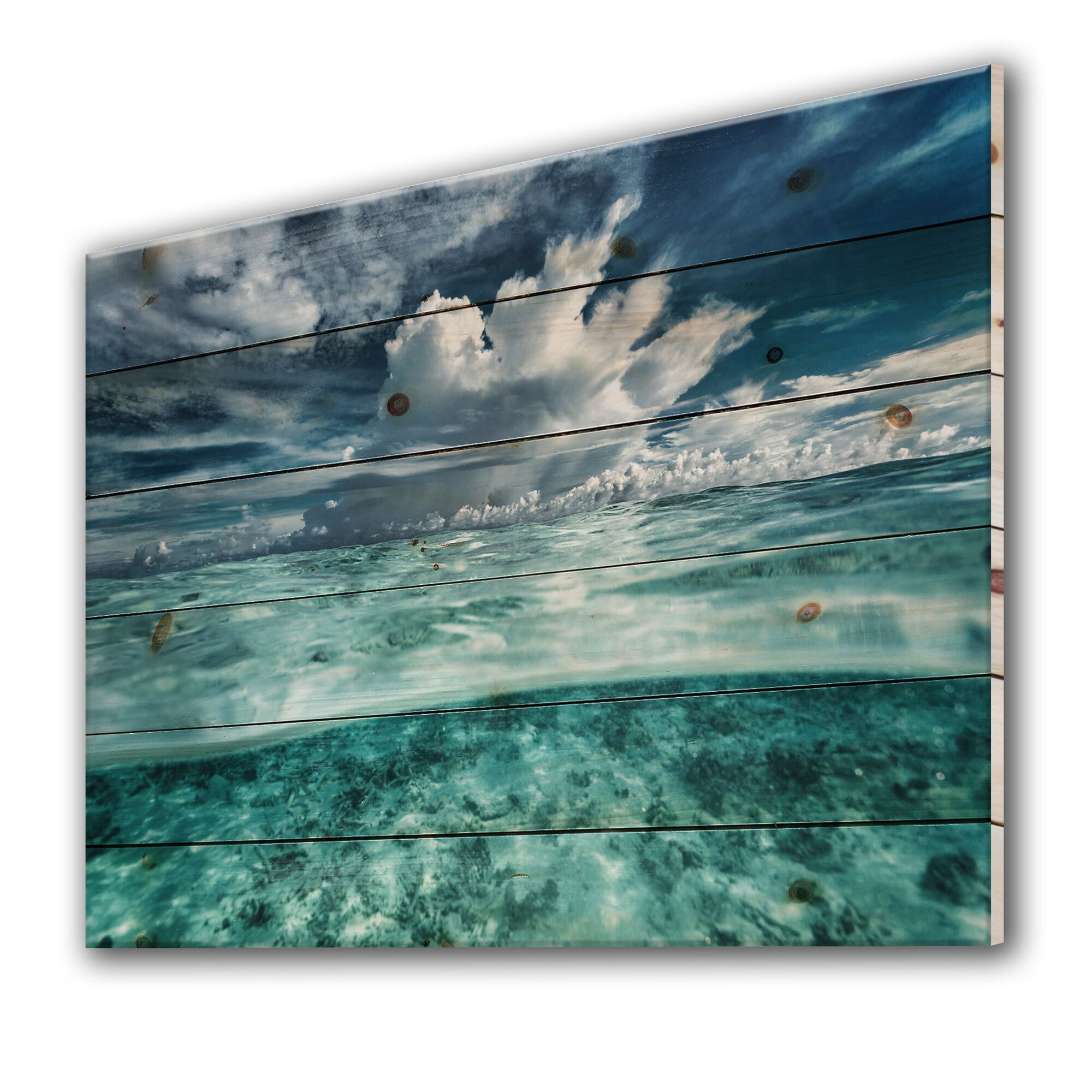 East Urban Home Amazing Underwater Seascape And Clouds – Unframed Painting  On Wood | Wayfair Throughout Most Popular Underwater Wood Wall Art (View 8 of 20)