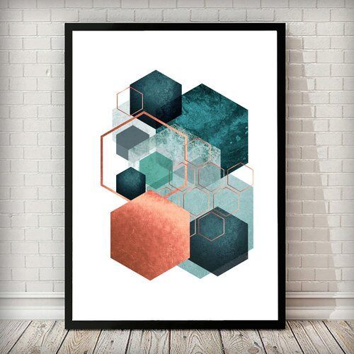 East Urban Home 'geometric Hexagon Teal Copper Bronze Abstract' Framed  Graphic Art Print | Wayfair.co (View 6 of 20)