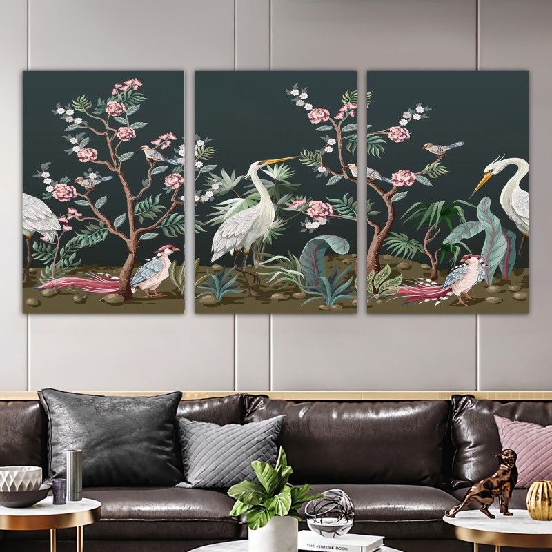 Elegant Tree And Birds Artwork Floral Painting , Rose Patterned Canvas Art  , Animals Canvas Wall Art , 3 Piece Wall Art Canvas Pertaining To Best And Newest Elegant Wall Art (View 14 of 20)