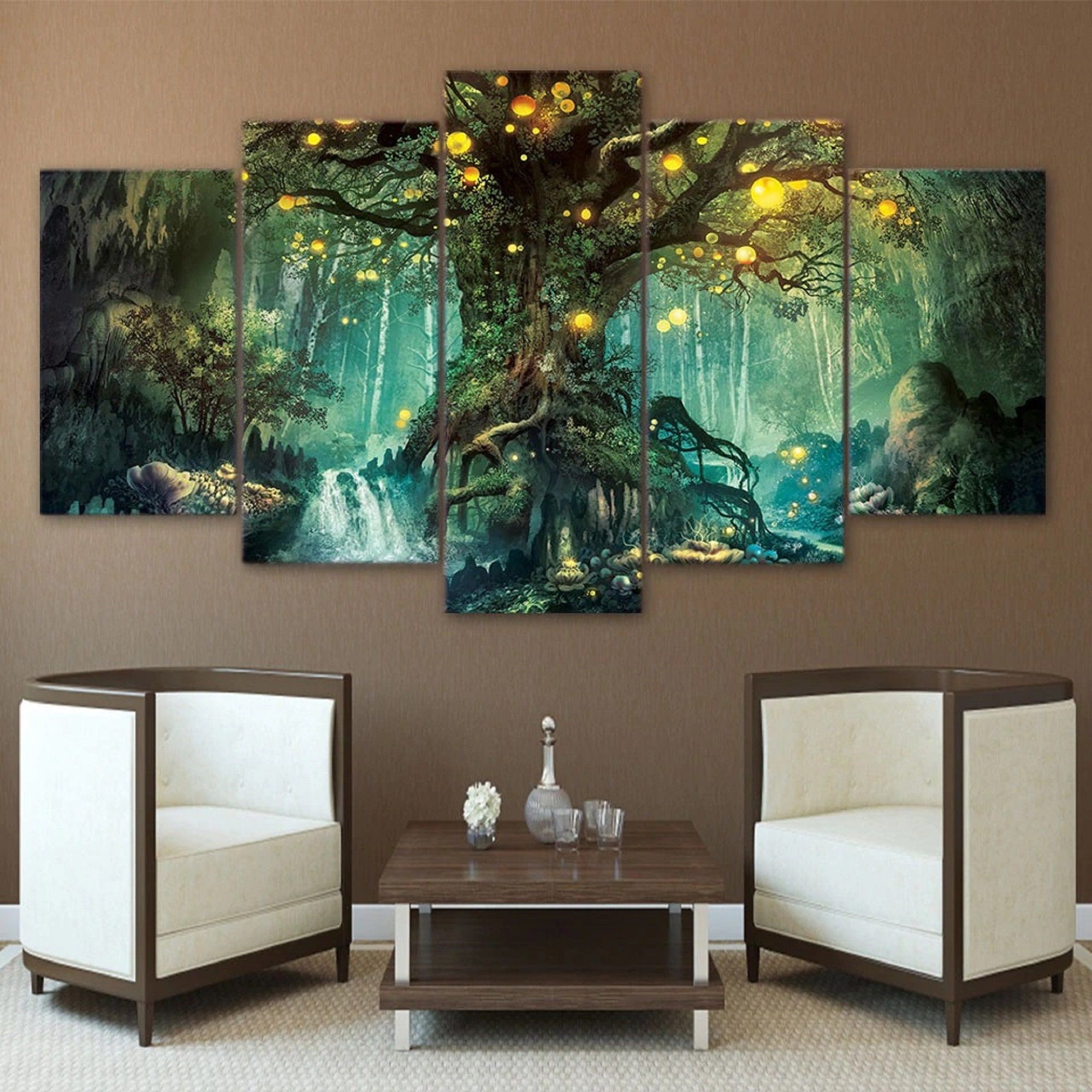 Enchanted Forest Tree Of Life Wall Art Poster 5 Piece Canvas – Etsy Italia Inside Latest Forest Wall Art (View 5 of 20)