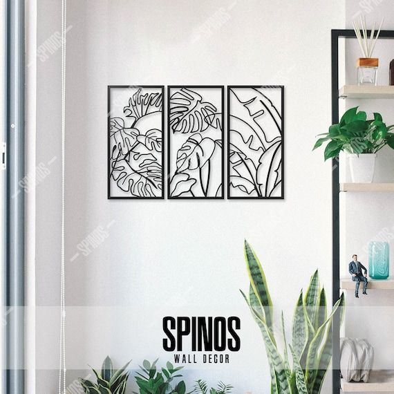 Feuilles / Leaf Wood Wall Art Plant Black Decor 3 Pieces – Etsy France Intended For 2018 Black Wood Wall Art (View 5 of 20)
