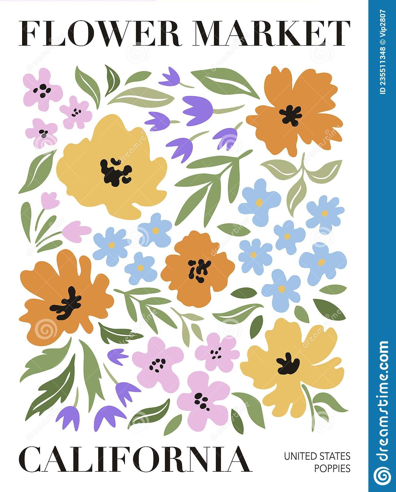 Flower Market Poster With Meadow Flowers. Printable Wall Art. Vector  Illustration (View 7 of 20)