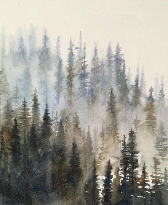 Forest Painting, Forest Watercolor, Pine Forest, Misty Trees, Misty Pines,  Pine Forest, Blue Forest, Watercolor Trees, Tree Painting | Forest Painting,  Watercolor Trees, Landscape Paintings Inside Latest Misty Pines Wall Art (View 15 of 20)