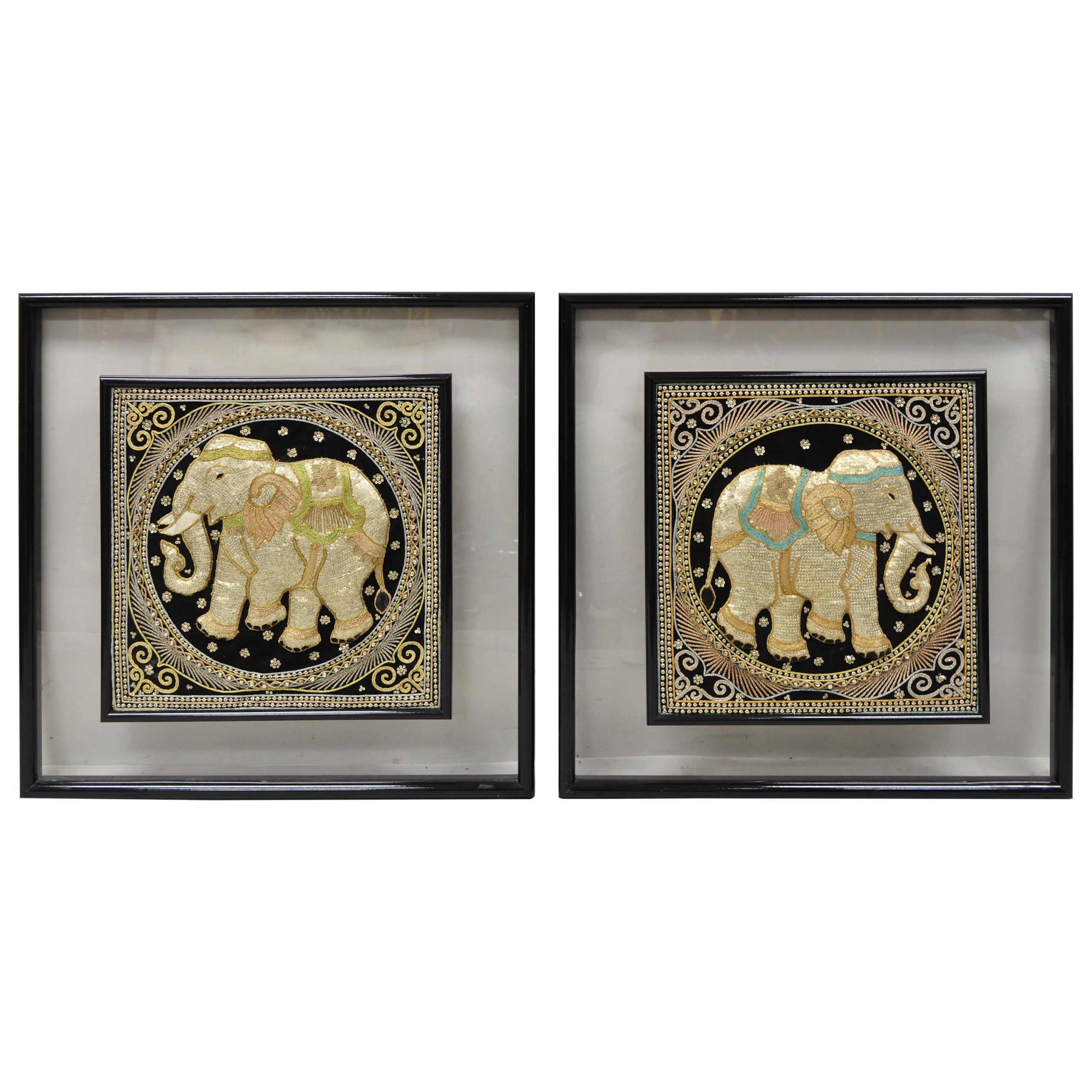 Framed Beaded Embroidered Elephant Padded Tapestry Indian Wall Art, A Pair  For Sale At 1stdibs Inside Most Current Indian Wall Art (View 18 of 20)