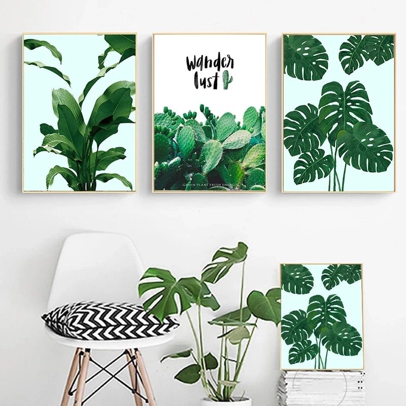 Fresh Green Cactus Big Tropical Leaves Wall Art Canvas Painting Plants  Nordic Posters And Prints Wall Pictures For Living Room – Painting &  Calligraphy – Aliexpress Inside Most Current Tropical Leaves Wall Art (View 14 of 20)