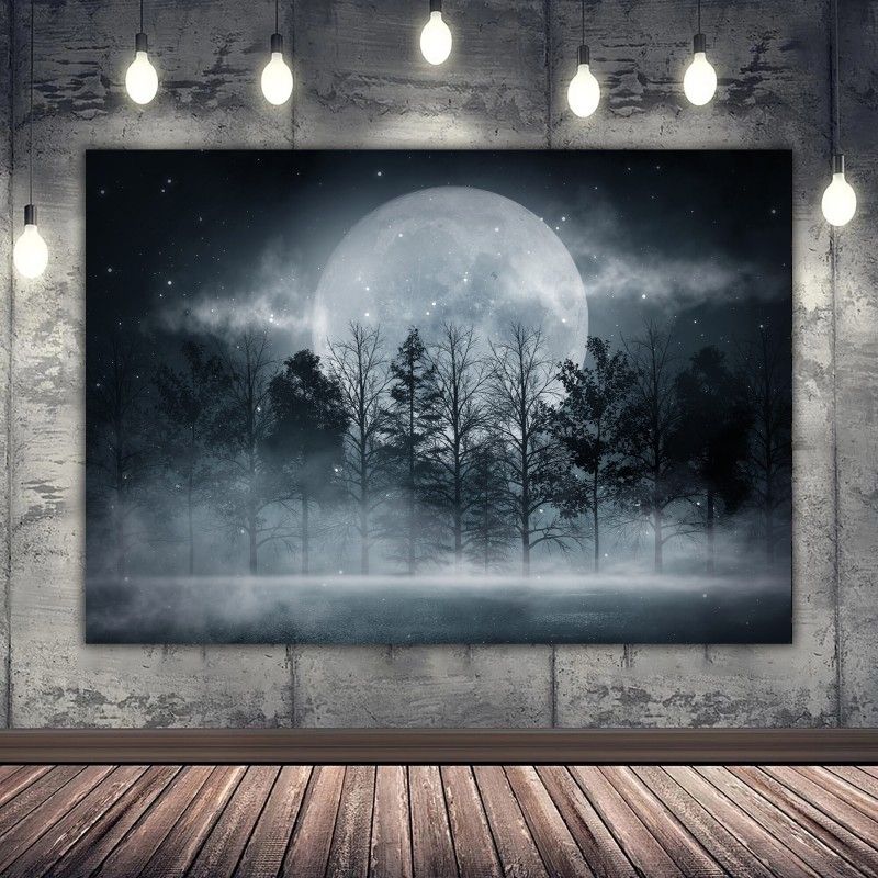 Full Moon & Tree Scenery Canvas Print, Full Moon Wall Art, Full Moon & Tree  Print, Full Moon Wall Decoration, Pertaining To 2017 The Moon Wall Art (Gallery 20 of 20)