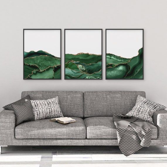 Geode Wall Art Green Gold Wall Art Green Wall Art Abstract – Etsy Italia Intended For Most Up To Date Golden Wall Art (View 6 of 20)