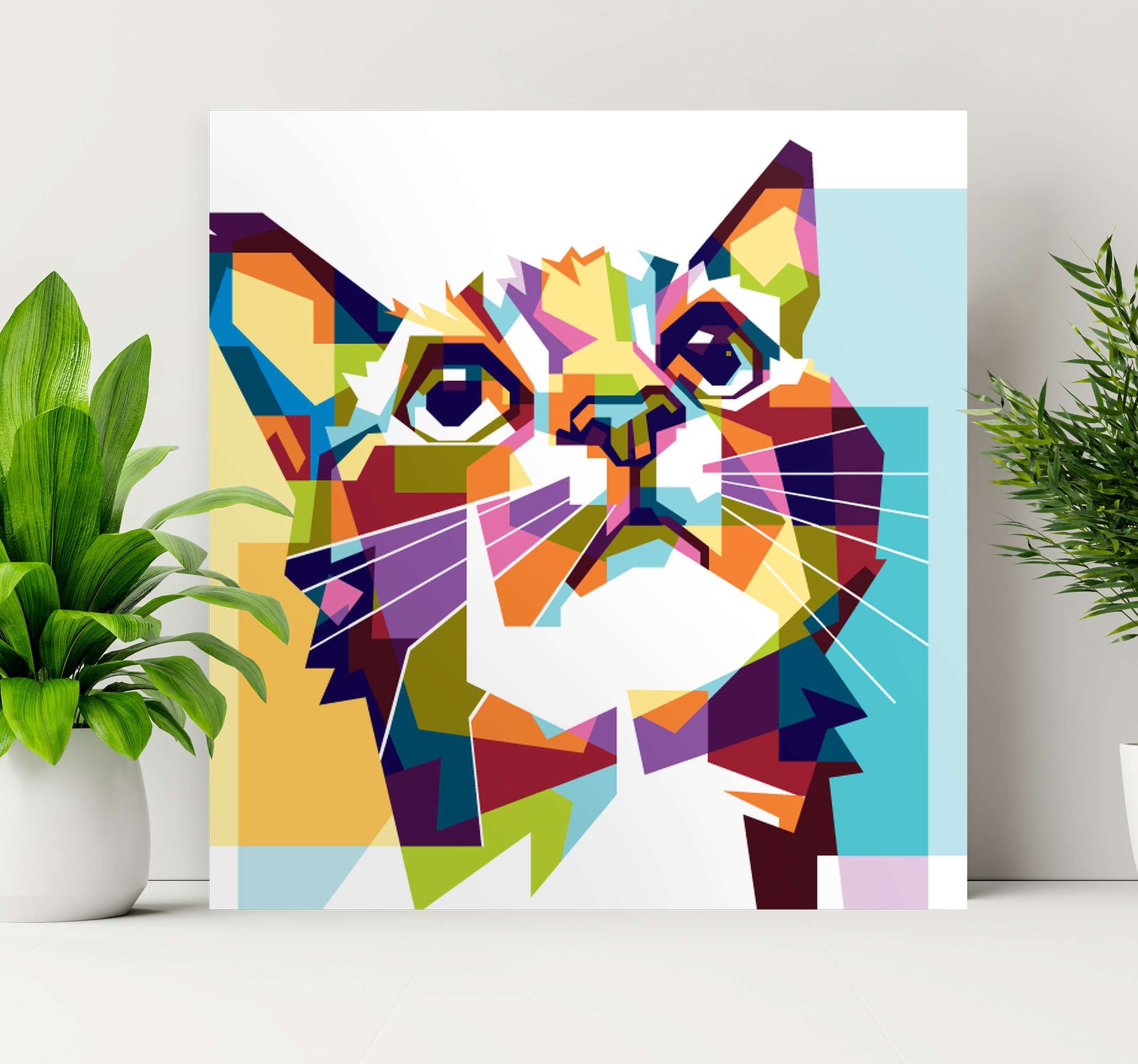 Geometric Cat Wall Art Canvas – Tenstickers In Best And Newest Cats Wall Art (View 13 of 20)
