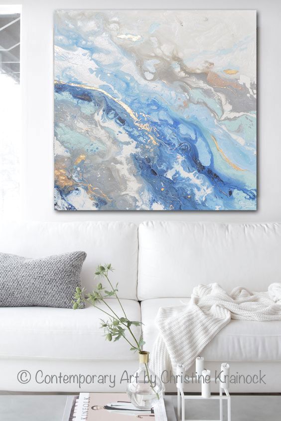Giclee Print Large Art Abstract Painting Blue White Grey Acrylic Painting Wall  Art Home Decor Coastal Wall De… | Blue Abstract Painting, Abstract,  Abstract Painting Throughout Latest Soft Blue Wall Art (View 19 of 20)