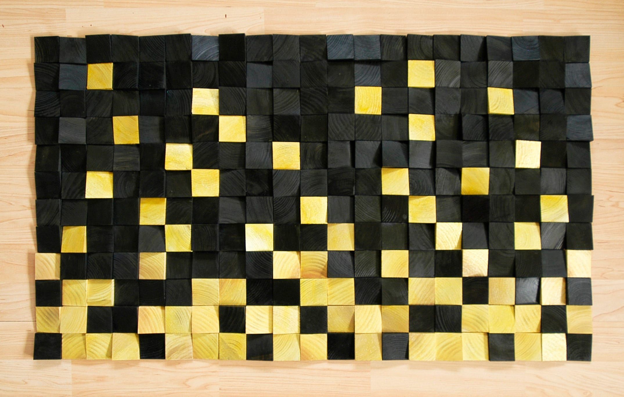 Gold And Black Wall Art, Wood Wall Decor, Wooden Mosaic, Abstract Wood Art, Wall  Hanging, 3d Wall Art, Sound Diffuser Within Most Current Black Wood Wall Art (View 15 of 20)