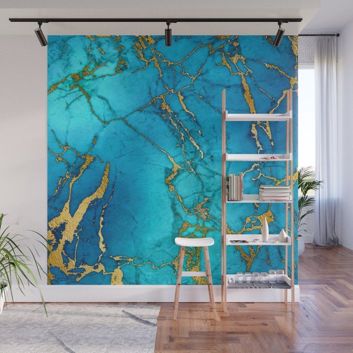 Gold And Teal Blue Indigo Malachite Marble Wall Muralutart | Society6 Within Latest Gold And Teal Wood Wall Art (View 5 of 20)