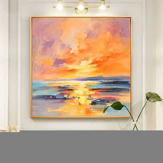 Gold Art Abstract Acrylic Painting Yellow Sunrise Painting – Etsy Sweden Inside Newest Sunrise Wall Art (View 10 of 20)