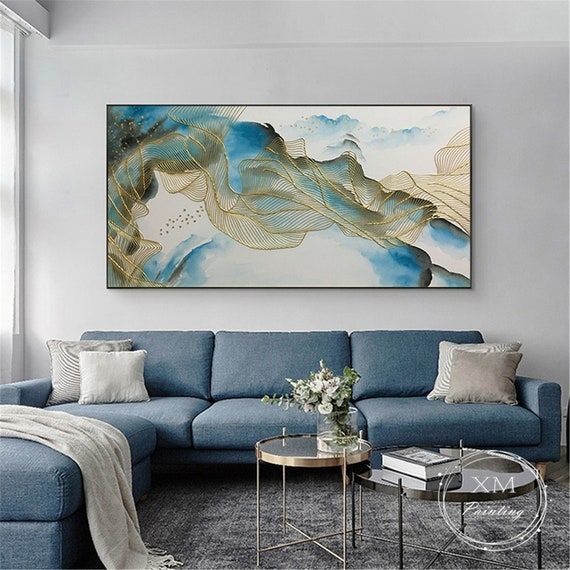 Gold Art Abstract Painting On Canvas Wall Art Framed For – Etsy For Most Recent Abstract Flow Wall Art (View 6 of 20)