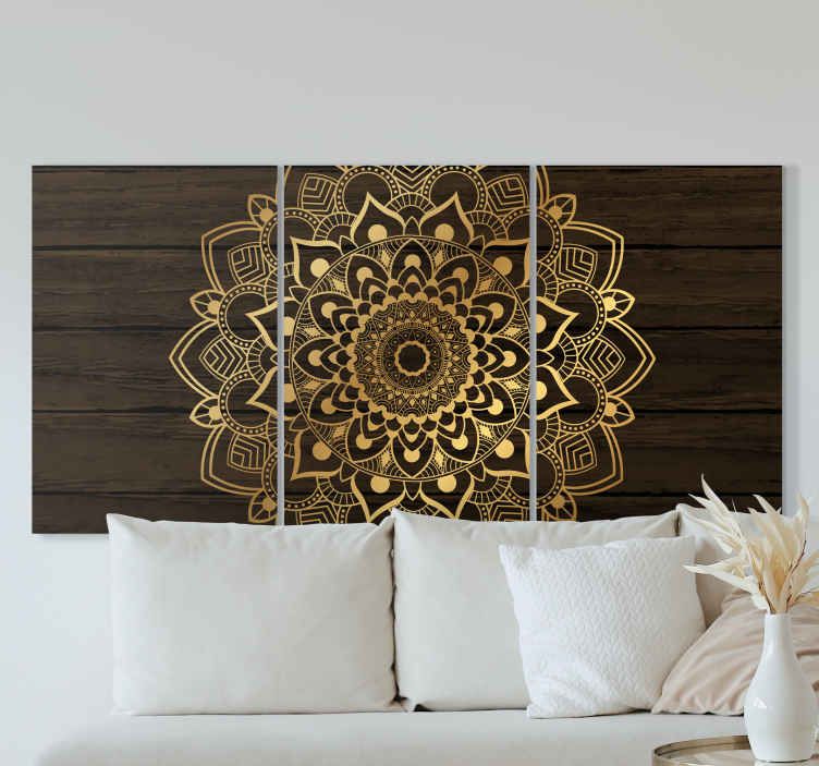 Gold Wood Effect Mandala Print Wall Art – Tenstickers Intended For Most Up To Date Gold And Teal Wood Wall Art (Gallery 20 of 20)