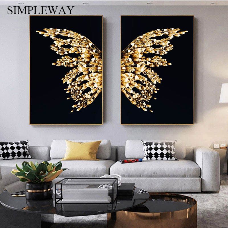 Golden Butterfly Geometric Abstract Painting Canvas Poster Minimalist Wall  Art Print Modern Picture Home Living Room – Nordic Wall Decor Within Current Poster Print Wall Art (View 18 of 20)