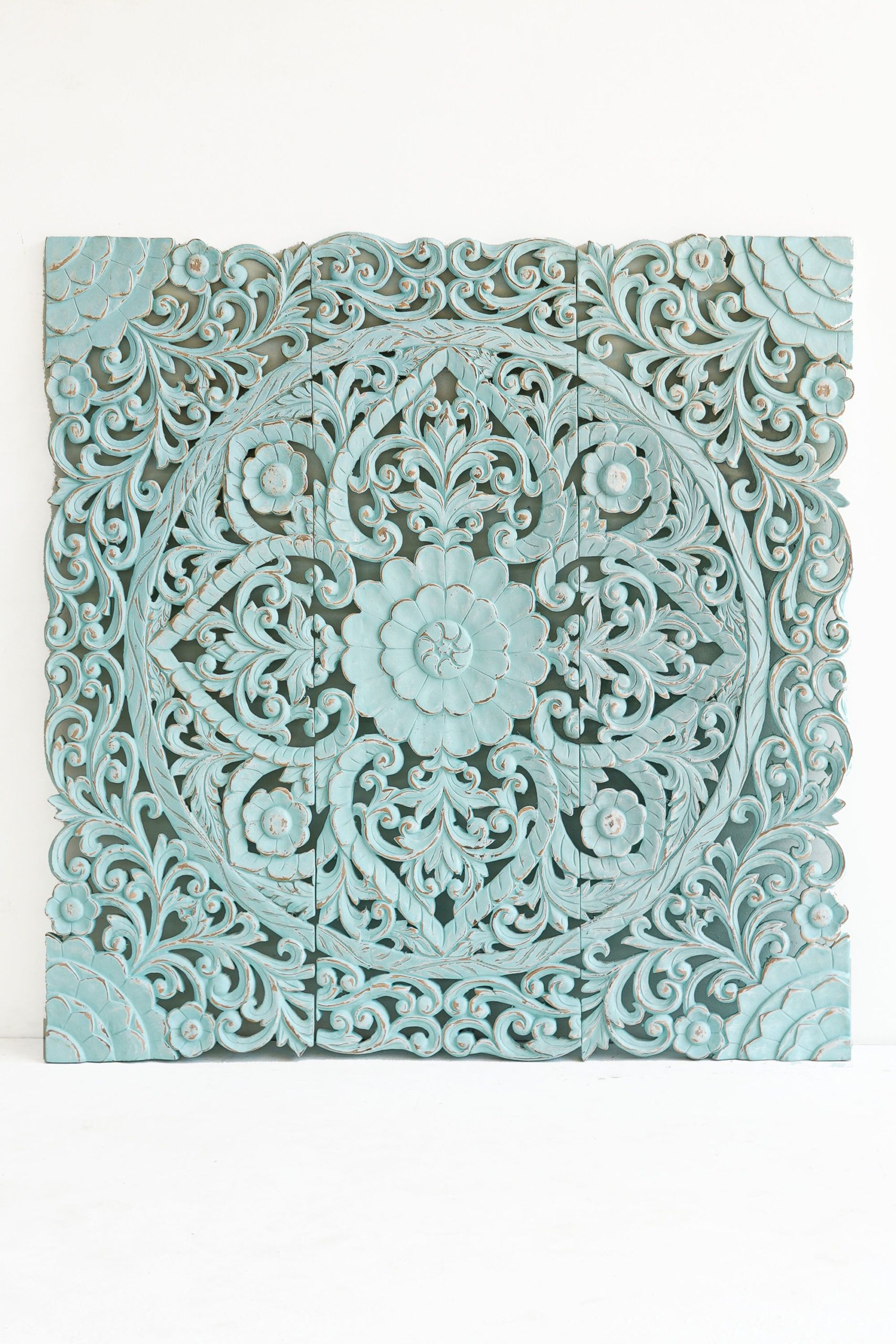 Hand Carved Wall Panel From Bali – Siam Sawadee Intended For Latest Blue Wood Wall Art (View 19 of 20)