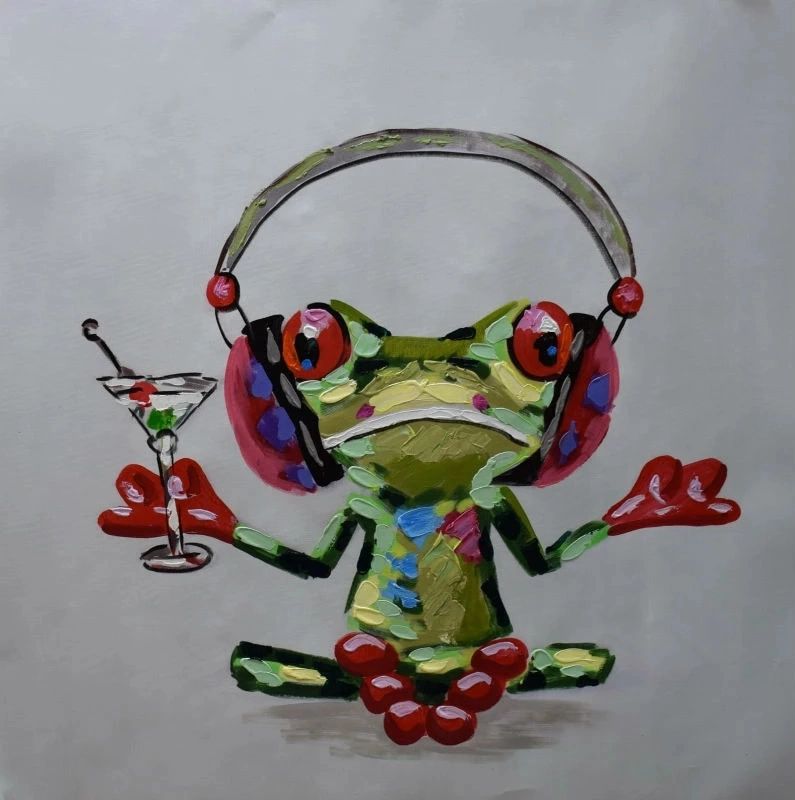 Hand Painted Abstract Cartoon Animal Oil Painting On Canvas Happy Music Frog  Canvas Painting Wall Art Picture Painting For Room|oil Painting|paintings  On Canvasanimal Oil Painting – Aliexpress With Regard To Best And Newest Frog Wall Art (View 10 of 20)