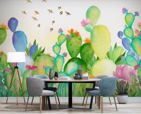 Hand Painted Cactus Flower Wallpaper Mural Art Wall Decals Home Wall Decor  3d Printed Photo Floral Wall Paper Rolls C… | Mural Wall Art, Wall Murals  Diy, Wall Decor Throughout Most Recent Hand Drawn Wall Art (View 16 of 20)