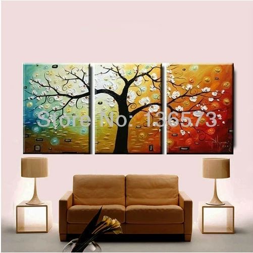 Handpainted Colorful Branch 3 Piece Money Tree Wall Art Sets Oil Painting  On Canvas Wall Pictures For Living Room Decor Unframed|pictures  Security|picture Blenderpainting Art For Kids – Aliexpress For Most Recently Released Colorful Branching Wall Art (View 9 of 20)