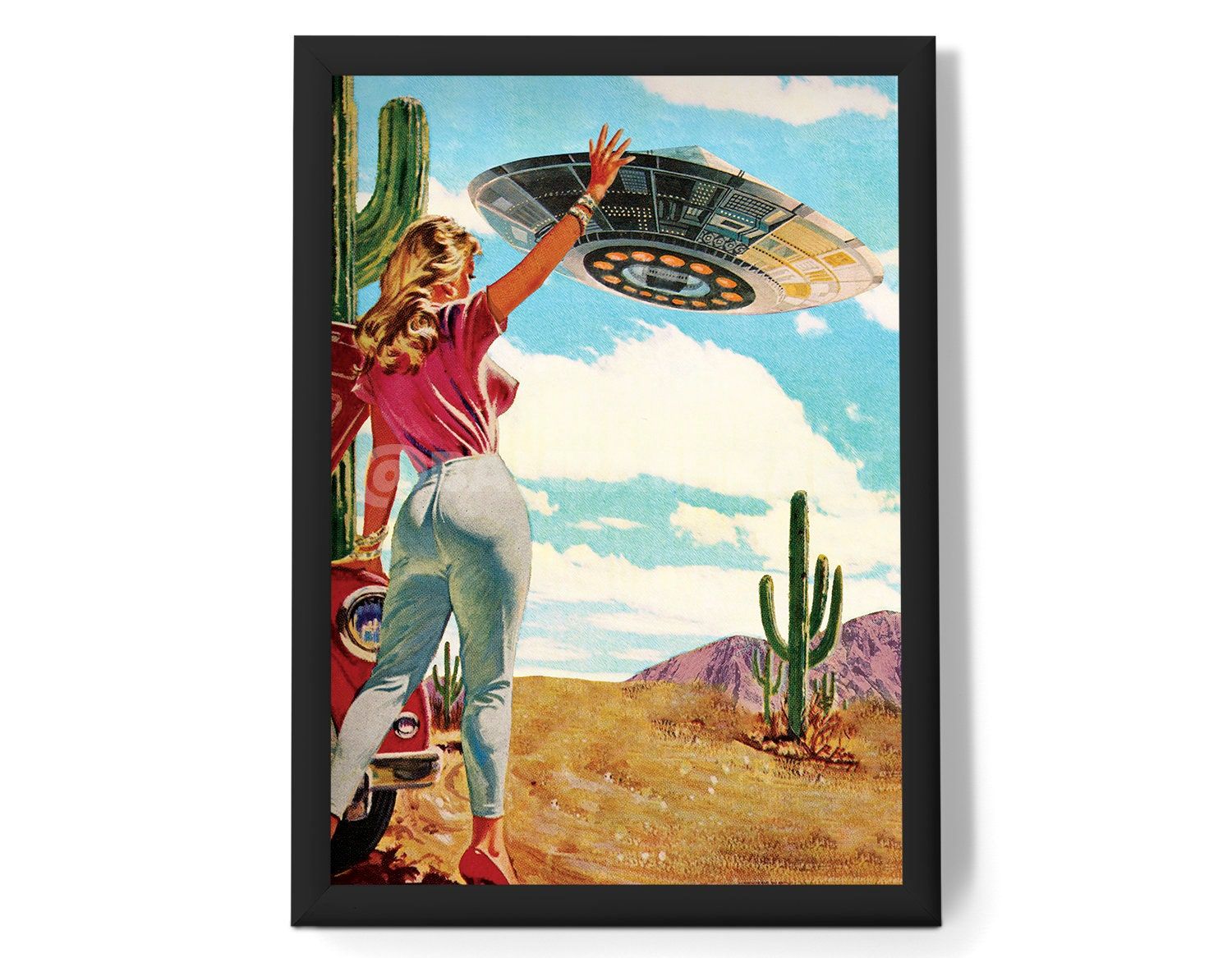Hitchhiking Collage Art Trippy Wall Art Retro Art Cosmic – Etsy Canada Throughout Most Current Retro Art Wall Art (View 12 of 20)