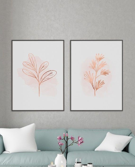 Home Decor Rose Gold Wall Art Leaf Print Botanical Art – Etsy Italia For Most Popular Golden Wall Art (View 13 of 20)