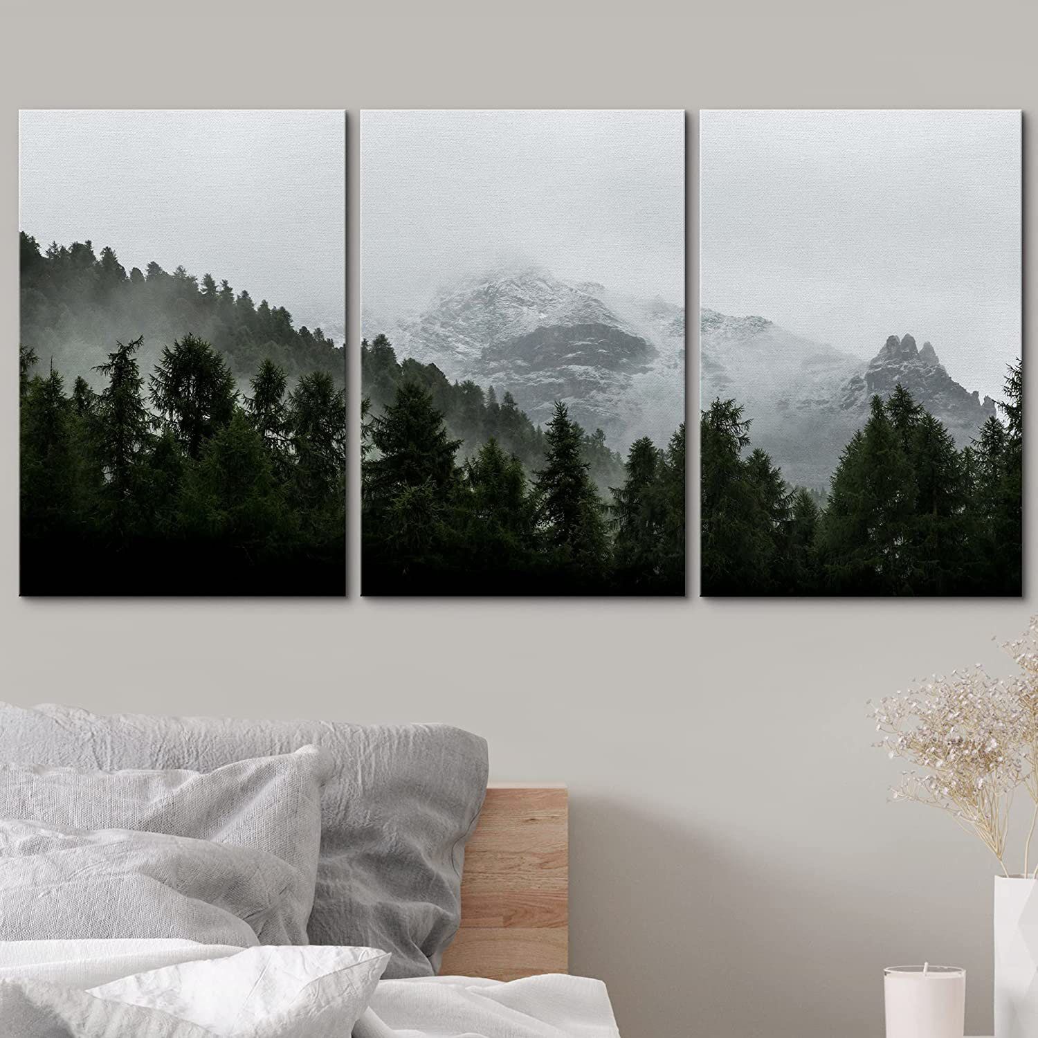 Idea4wall Landscape Of Mountain With Fog – 3 Piece Print On Canvas &  Reviews | Wayfair With Most Popular Mountains In The Fog Wall Art (View 1 of 20)