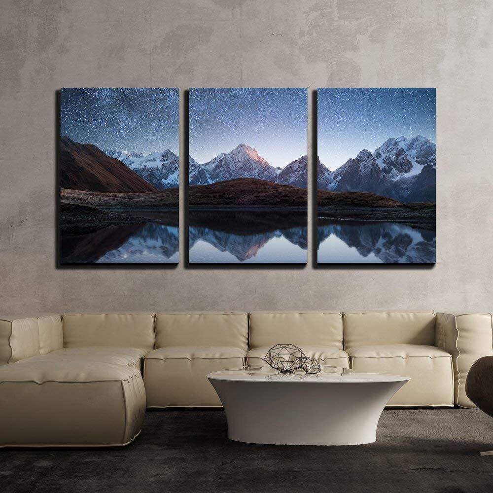 Idea4wall Night Sky With Stars And The Milky Way Over A Mountain Lake – 3  Piece Wrapped Canvas Print & Reviews | Wayfair In 2017 Star Lake Wall Art (View 11 of 20)